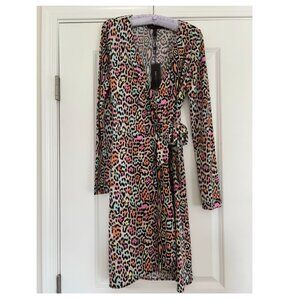 NWT BCBG Max Azria Adele Colorful Leopard Print Long Sleeve Wrap Dress Size S